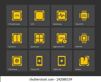 Modern computer processor  icons. Vector illustration.