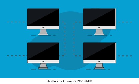 Modern computer with various layouts. Current technology computer. PC screen.