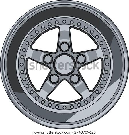 Modern concave wheel vector design featuring realistic depth and symmetrical structure. Perfect for car modification themes and aftermarket accessory visuals.