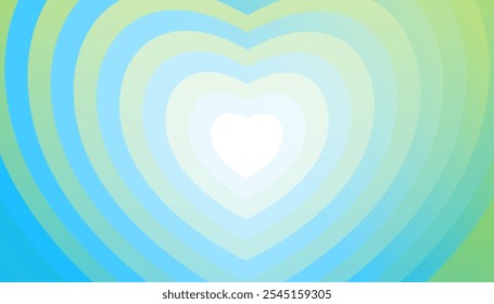 Modern concentric blue and green gradation heart background. Romantic heart banner poster background. Abstract background of blue heart vector illustration