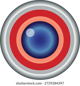 Centro azul brillante concéntrico moderno de la ilustración del ojo del círculo con los anillos rojos y grises