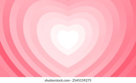 Modern concentric red pink gradation heart background. Romantic heart banner poster background. Abstract background of red pink heart vector illustration