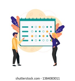 Modern concept for business planning, reminder and timetable. Flat vector illustration. Concept with characters for  infographics, landing page.