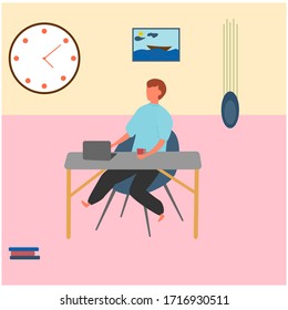 
Dibujo vectorial de concepto moderno. Concepto de fondo tecnológico. Formación en línea, educación, trabajo. Un hombre trabaja en la casa en el ordenador.