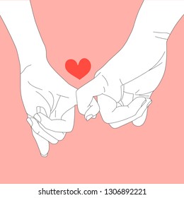 A  modern concept design of hands and heart shape describe love in pastel red pink and white colour in minimal visual especially for Valentine's day and heartwarming style.