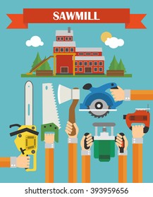 Modern concept design sawmill flat.Vector illustration