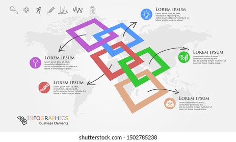 Modern concept design template with 5 options, steps or parts. Flat style infographic options template. 