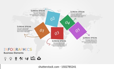 Modern concept design template with 5 options, steps or parts. Flat style infographic options template. 