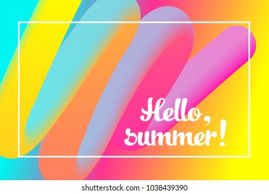 Modern concept of flyer with holiday theme and invitation party. Template design for corporate identity travel agency, bureau, company. Image with gradient color. Hello summer. Vector illustration. 