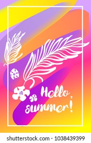 Modern concept of flyer with holiday theme and invitation party. Image with gradient color. Hello summer. Vector illustration. Template design for corporate identity travel agency, bureau, company