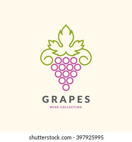 The modern concept of grapes logo on a light background. The token for the collection of wines, vineyards and restaurant. Vector illustration.