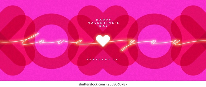 Modern concept of Happy Valentines Day greeting card. Abstract design with hearts and calligraphic lettering. Template for invitation, cover, banner, poster, celebration, flyer. Vector illustration.