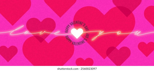 Modern concept of Happy Valentines Day greeting card. Abstract design with hearts and calligraphic lettering. Template for invitation, cover, banner, poster, celebration, flyer. Vector illustration.