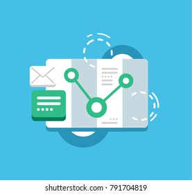 Modern concept illustration of stilyzed map, message, chat, location. Vector illustration, isolated