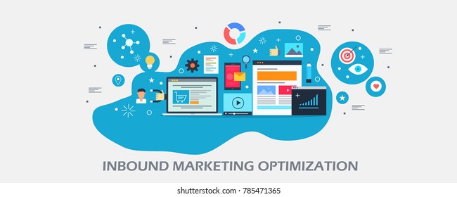 Modern concept of inbound marketing, digital advertising, marketing strategy flat vector banner with icons