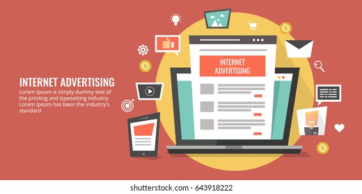 Modern concept of internet advertising, digital media marketing flat vector with icons