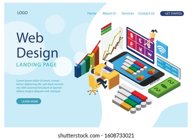The modern concept of isometric graph analysis and online data processing. online based vector illustration Suitable for Diagrams, Infographics, Game Asset, And Other Graphic Related Assets