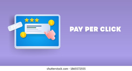 Modern concept of Pay Per Click, PPC advertising, PPC management, Paid marketing, hand click on link - vector illustration with icons