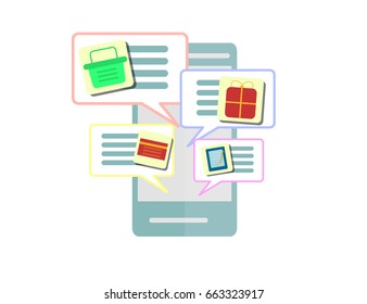 Modern Concept of Purchasing Product Via Internet, Mobile Shopping Communication and Delivery Service. Flat design. Vector Illustration