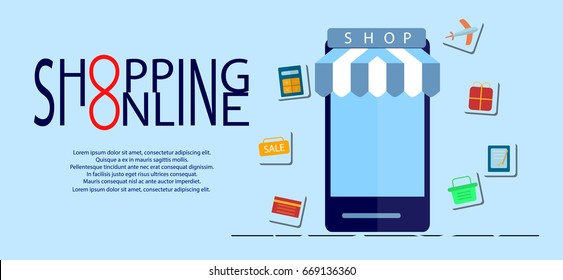 Modern Concept of Purchasing Product Via Internet, Mobile Shopping Communication and Delivery Service. Flat design. Vector Illustration