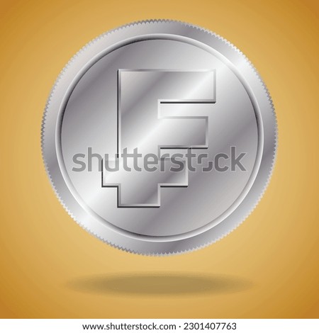 Modern concept with a Swiss coin. Silver swiss franc with shadow on golden background.