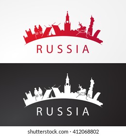 Modern concept Travel to Russia. Russia famous places in one icon. 