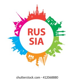 Modern concept Travel to Russia. Russia famous places in one icon. 