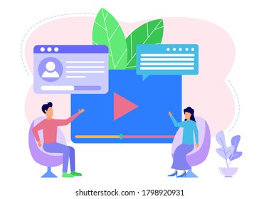Modern concept vector illustration, flat style, social media analysis, message, social media, chat, news, dialogue speech bubbles. Businessmen check input via digital.