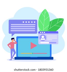 Modern concept vector illustration, flat style, social media analysis, message, social media, chat, news, dialogue speech bubbles. Businessmen check input via digital.