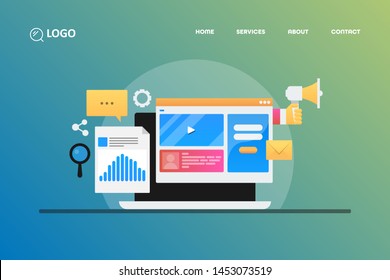 Modern concept of website marketing, marketing analysis, Digital advertising, vector illustration with icons and texts