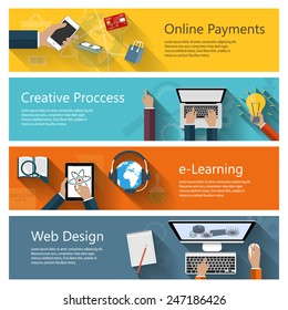 Modern concepts collection in flat design for e-business, web sites, mobile applications, distance learning, online payments, banners etc. Vector eps10 illustration