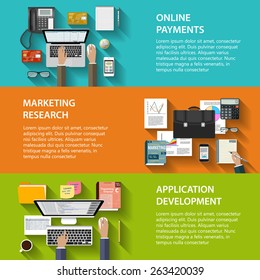 Colección de conceptos modernos en diseño plano para la construcción de sitios web, aplicaciones móviles, banners, folletos corporativos, portadas de libros, diseños, etc. Vector eps10 ilustración