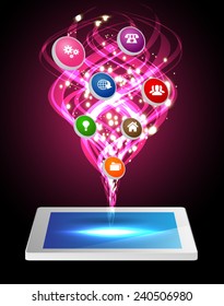 modern conceptual digital application social network design. computer graphic website internet.