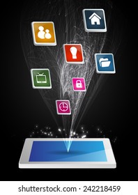 modern conceptual digital application social network design. computer graphic website internet.