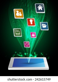 modern conceptual digital application social network design. computer graphic website internet.