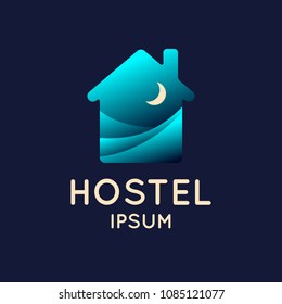 Modern conceptual vector logo of the Hostel. Illustration in a minimalist cartoon style on a dark background