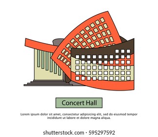 Modern concert buildings in flat style. Concert hall for music festival, rock concert etc.