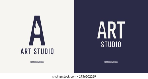 Un cartel moderno y conciso para un estudio de arte. Emblema, para un salón de arte o taller creativo. Ilustración vectorial.