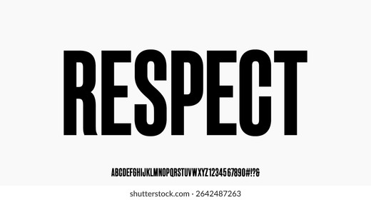 Modern Condensed Font. Alphabet Upper case and Number Ampersand Typography urban style condensed fonts for fashion, sport, technology, digital, music, movie, logo design, vector illustration