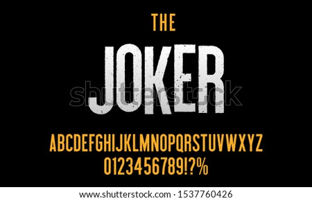 Modern condensed font with grunge effect for poster design. Vector alphabet and numbers