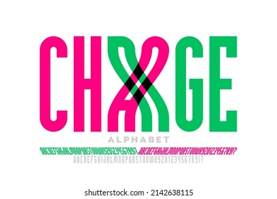 Modern condensed style font design with some alternate letters and numbers, vector illustration