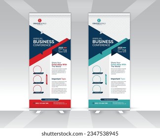 Modern conference colorful roll up banner design template, Meeting roll up banner design, Multipurpose roll up banner template