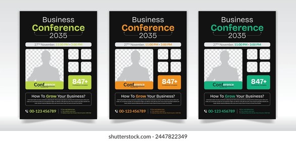Modern conference flyer template and Three color variations conference flyer template