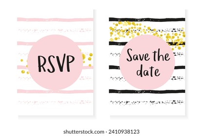 Modern Confetti. Pink Party Flyer. Black Mothers Painting. Golden Stylish Paint. White Element. Stripe Birthday Offer. Scandinavian Illustration Set. Stripe Modern Confetti