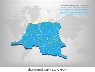 Modern of congo DR Map connections network design, Best Internet Concept of congo DR map business from concepts series, map point and line composition. Infographic map. Vector Illustration.