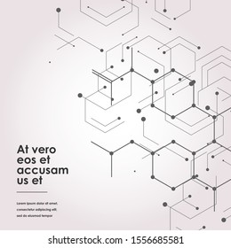 Estructura molecular moderna de conexión con elementos vectoriales hexagonales.