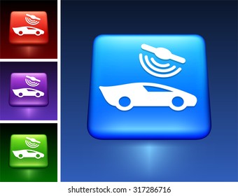 Modern Connected Car on Blue Square Button