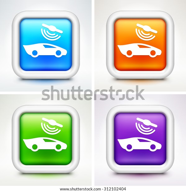 Modern Connected\
Car on Colorful Square\
Buttons