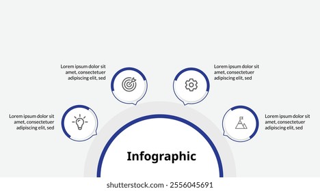 Modern Connecting Infographic, Circular 4-Step Design for Business Strategies. Professional and Clean Visual Template