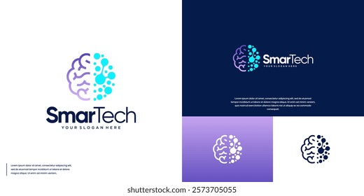 Modern connection network, with the concept of smart human brain, molecular circuit, vector design illustration.